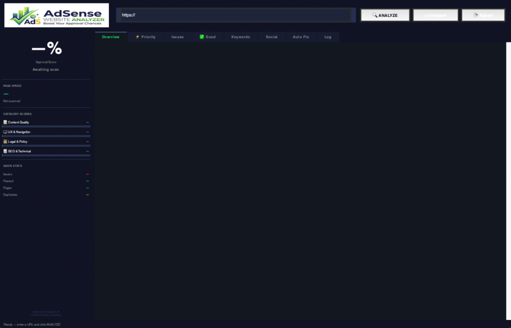screenshot of adsense analyzer UI